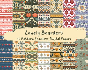 Lovely Boarders Pattern Seamless Digital Papers - printable scrapbook paper instant download, commercial use, 300dpi