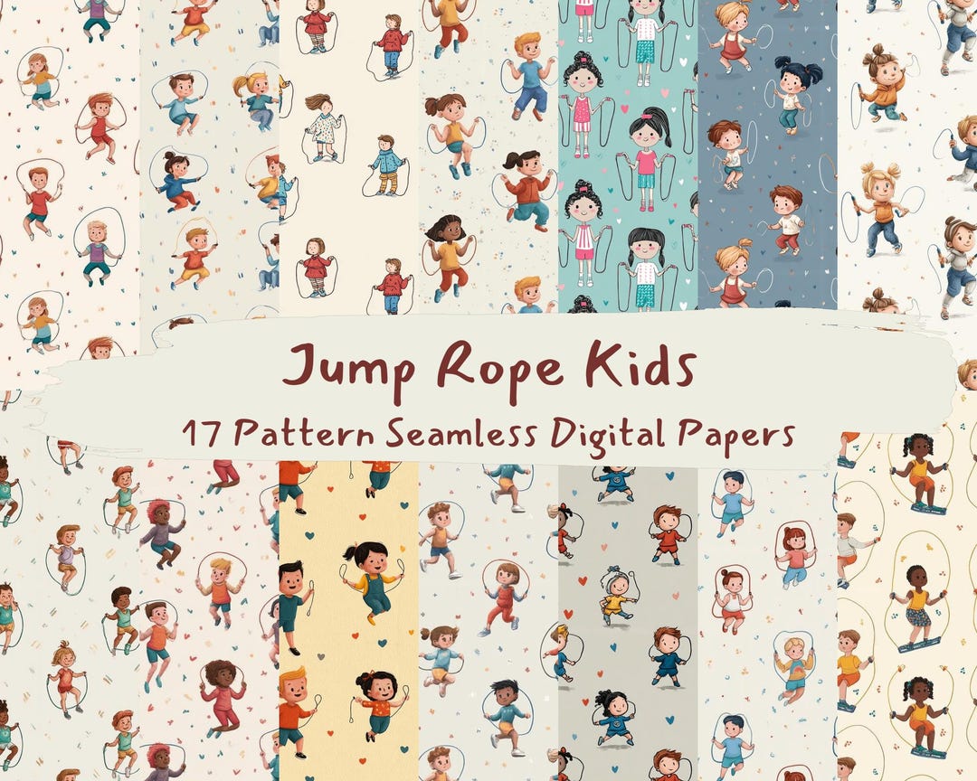 Jump Rope Kids Pattern Seamless Digital Papers - Printable Scrapbook ...