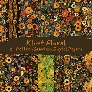 Klimt Floral Pattern Seamless Digital Papers - printable scrapbook paper png instant download commercial use 300dpi