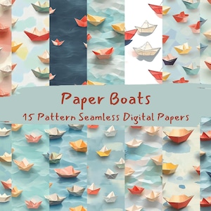 Paper Boats Pattern Seamless Digital Papers - printable scrapbook paper png instant download commercial use 300dpi