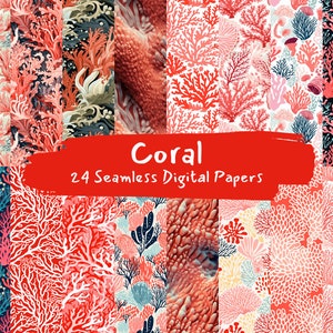 Coral Pattern Digital Papers - seamless tile patterns printable scrapbook paper instant download for commercial use, png, 3600x3600px