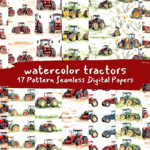 watercolor tractors Pattern Seamless Digital Papers - printable scrapbook paper png instant download commercial use 300dpi