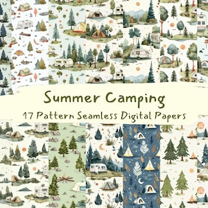 Sommer Camping Muster nahtlose digitale Papiere - printable Scrapbook Papier png sofortiger Download kommerzielle Nutzung 300dpi