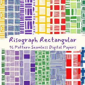 Risograph Rectangular Pattern Seamless Digital Papers - download immediato di carta scrapbook stampabile, uso commerciale, 300dpi