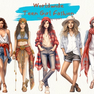 Teen Girl Fashion digital clipart bundle in PNG format transparent background instant download for commercial use