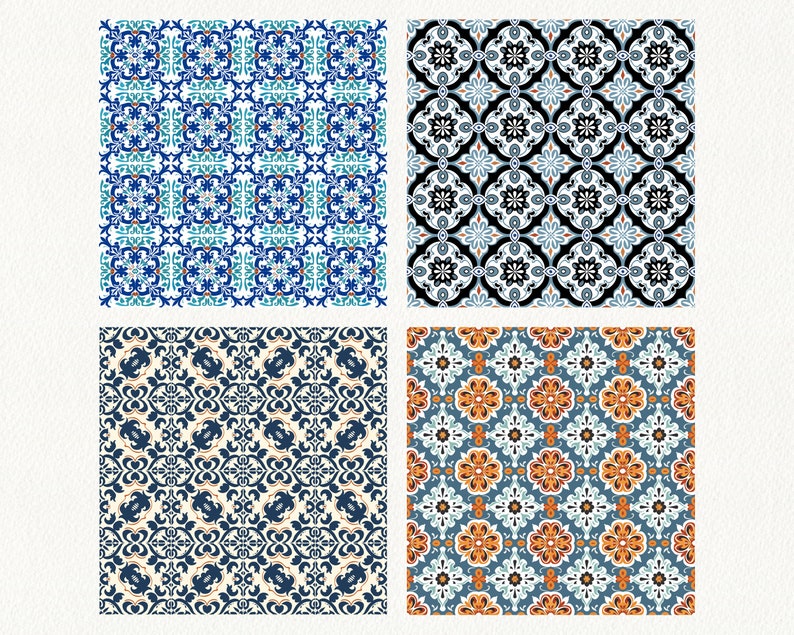 Portuguese Ceramic Tiles Pattern Seamless Digital Papers - printable scrapbook paper instant download, commercial use, 300dpi image 3