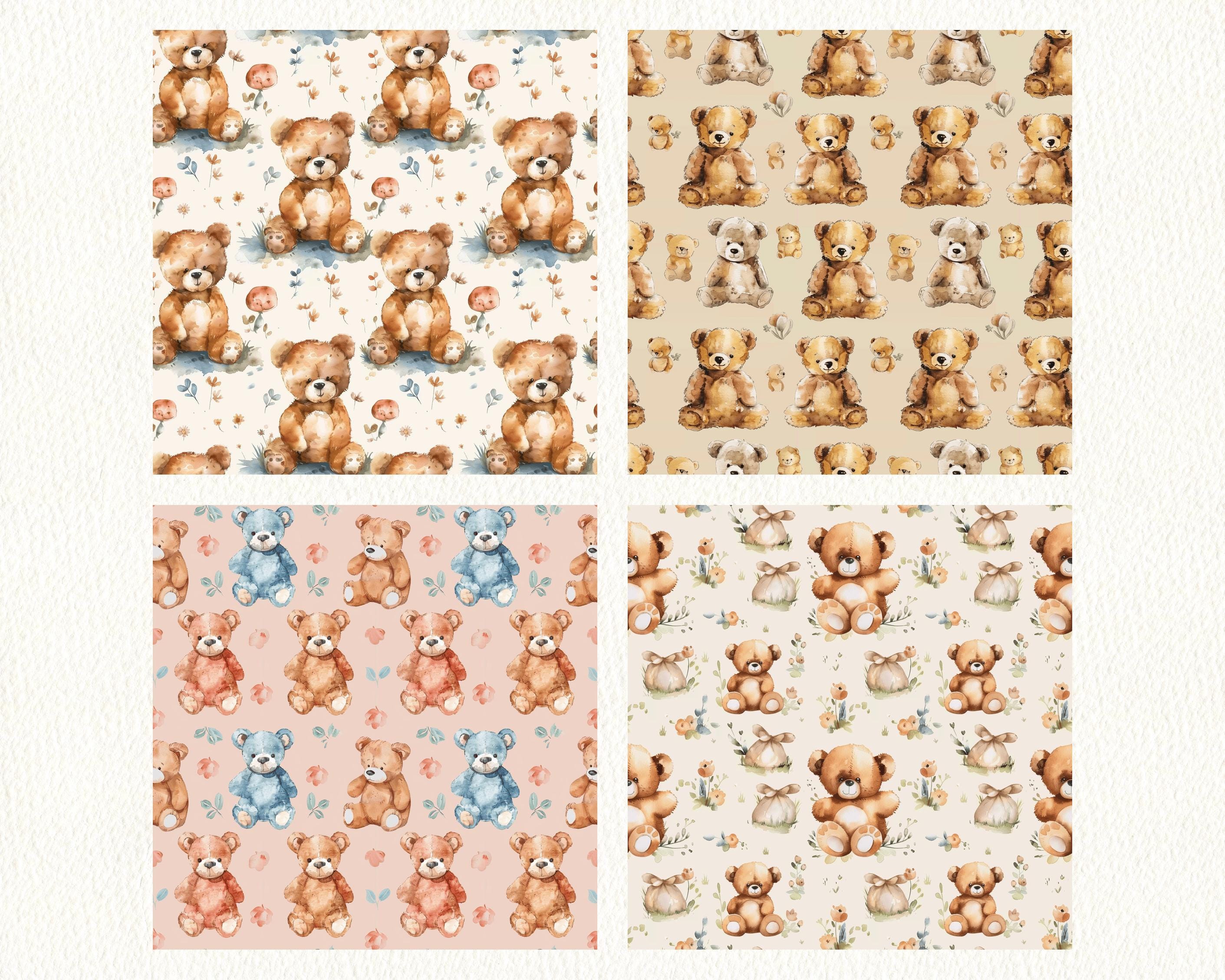 Watercolor Teddy Bear Pattern Seamless Digital Papers - Printable ...