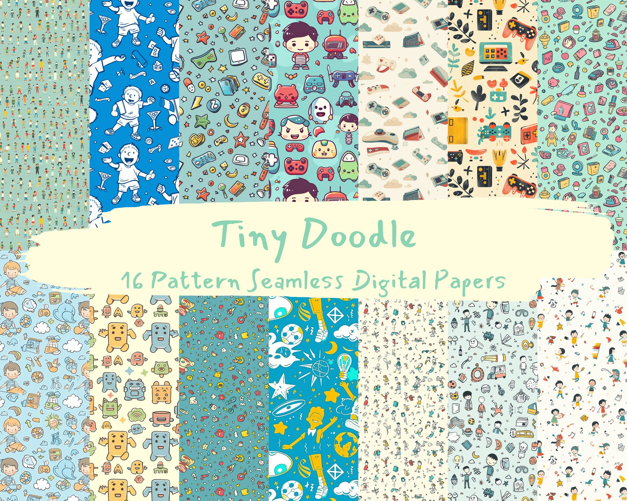 Tiny Doodle Pattern Seamless Digital Papers - Printable Scrapbook Paper ...