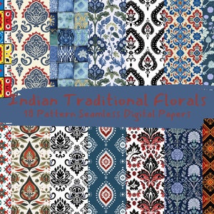 Indian Traditional Florals Pattern Seamless Digital Papers - printable scrapbook paper png instant download commercial use 300dpi