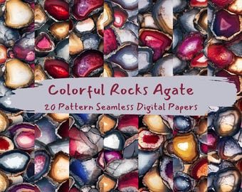 Colorful Rocks Agate Pattern Seamless Digital Papers - printable scrapbook paper png instant download commercial use 300dpi