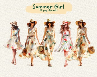 Summer Girl digital printable clipart bundle in PNG format transparent background instant download for commercial use
