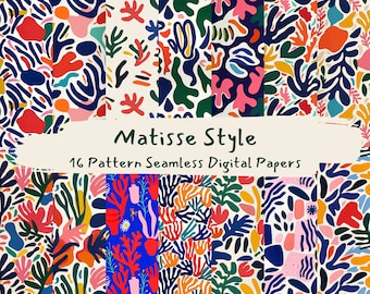 Matisse Style Pattern Seamless Digital Papers - printable scrapbook paper png instant download commercial use 300dpi