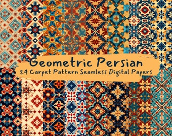 Papeles digitales sin costuras con patrones geométricos persas: papel imprimible para álbumes de recortes con patrones de mosaicos, descarga instantánea para uso comercial, 300 ppp