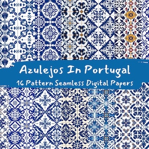 Azulejos In Portugal Pattern Seamless Digital Papers - printable scrapbook paper instant download, commercial use, 300dpi