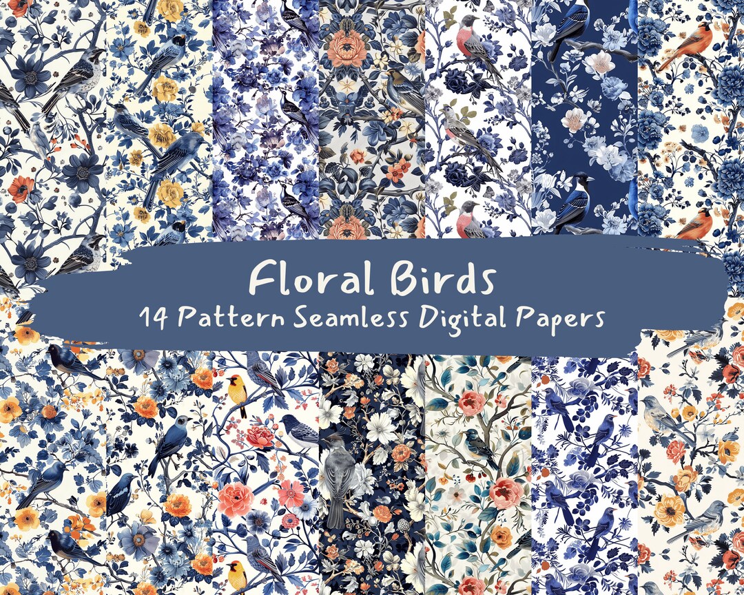 Floral Birds Pattern Seamless Digital Papers - Printable Scrapbook ...