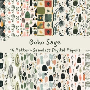 Boho Sage Pattern Seamless Digital Papers - printable scrapbook paper png instant download commercial use 300dpi