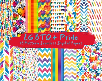 Papeles digitales sin costuras con estampados de orgullo LGBTQ+: papel imprimible para álbumes de recortes con patrones de mosaicos, descarga instantánea para uso comercial, 300 ppp
