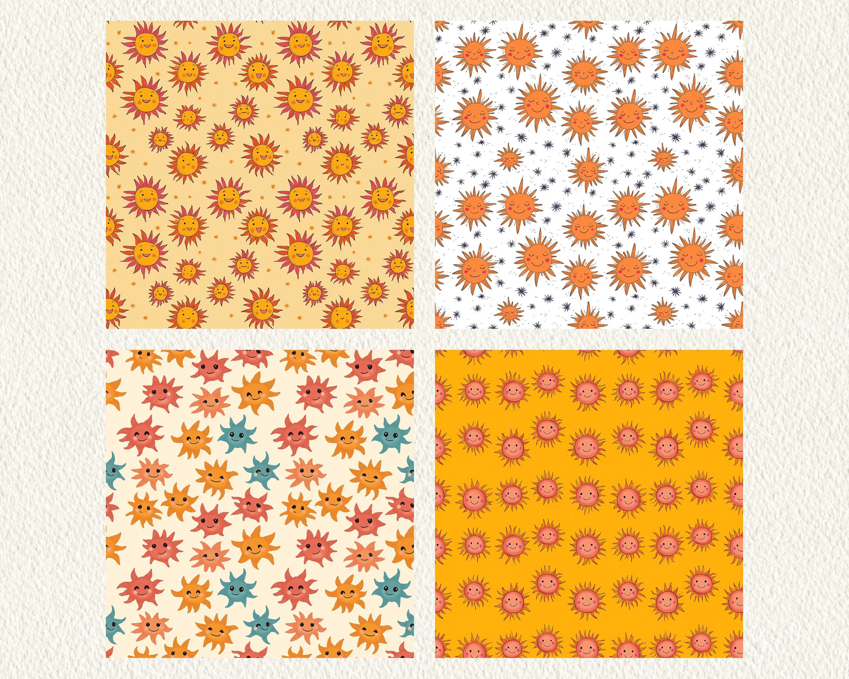 Cartoon Sun Pattern Cartoon Sun Pattern Seamless Digital Papers - Printable Scrapbook Paper ...