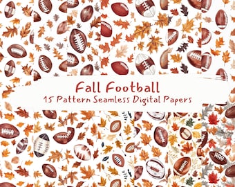 Fall Football Pattern Seamless Digital Papers - printable scrapbook paper png instant download commercial use 300dpi
