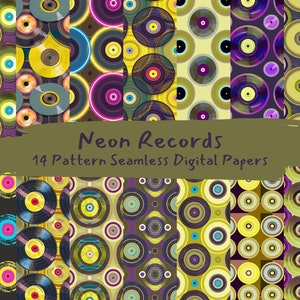 Neon Records Pattern Seamless Digital Papers - printable scrapbook paper instant download, commercial use, 300dpi