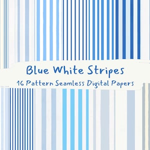 Papiers numériques sans couture motif rayures bleues et blanches - imprimable scrapbooking papier png usage commercial 300dpi