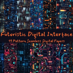 Futuristic Digital Interface Pattern Seamless Digital Papers - printable scrapbook paper png instant download commercial use 300dpi