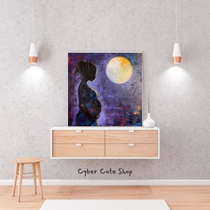 Enchanting Lunar Mother Pregnancy Print - Abstract Digital Art, Pregnancy Portrait, Stunning Wall Art, Instant Download