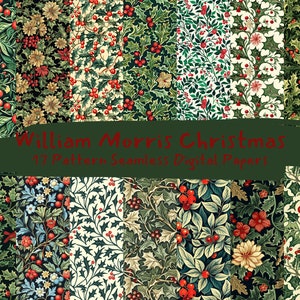 William Morris Christmas Pattern Seamless Digital Papers - printable scrapbook paper instant download, commercial use, 300dpi