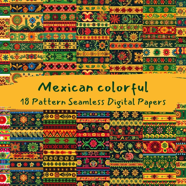 Mexican colorful Pattern Seamless Digital Papers - printable scrapbook paper instant download, commercial use, 300dpi