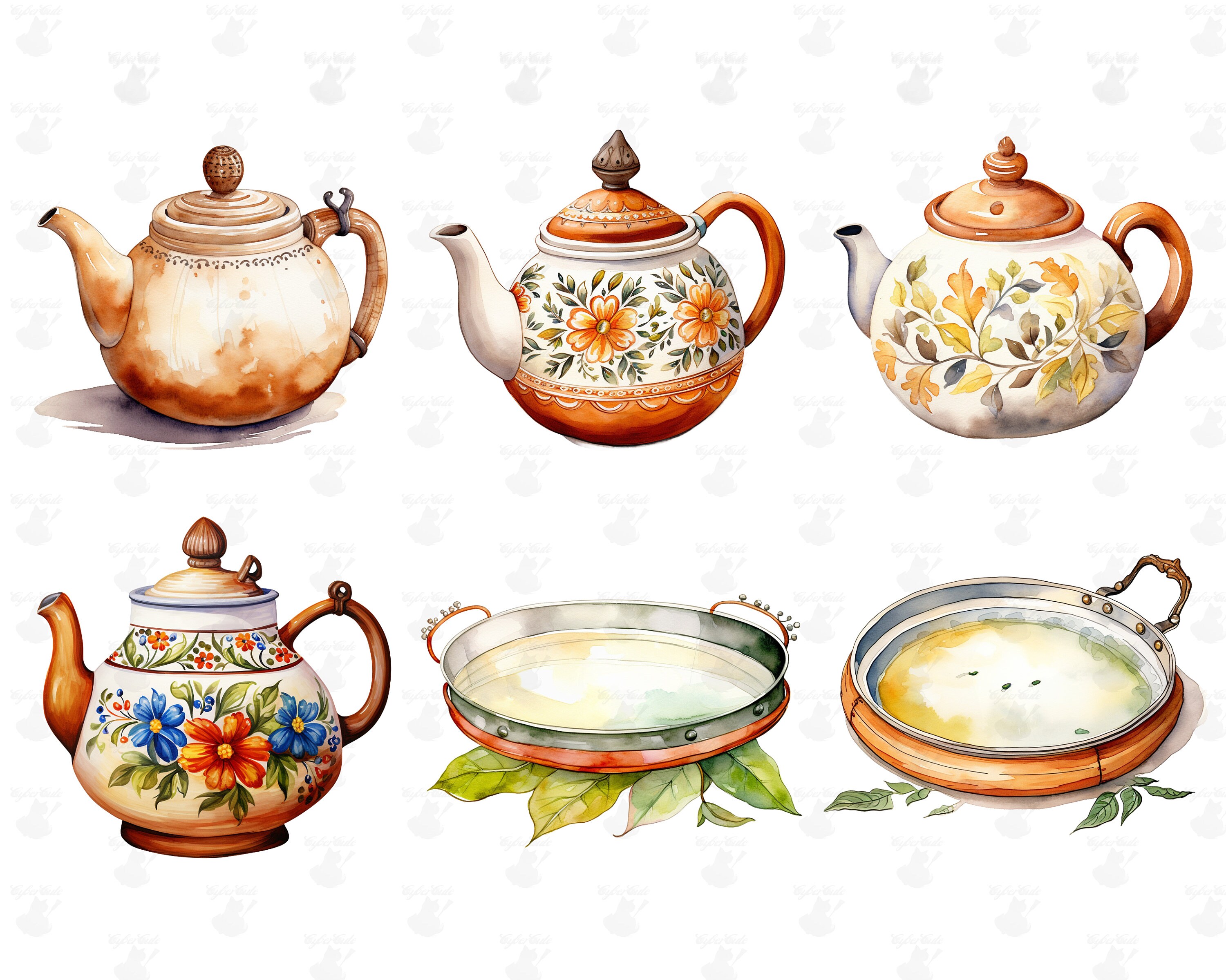 Clay Copper Cookware, Digital Printable Clip Art Graphics in PNG Format ...