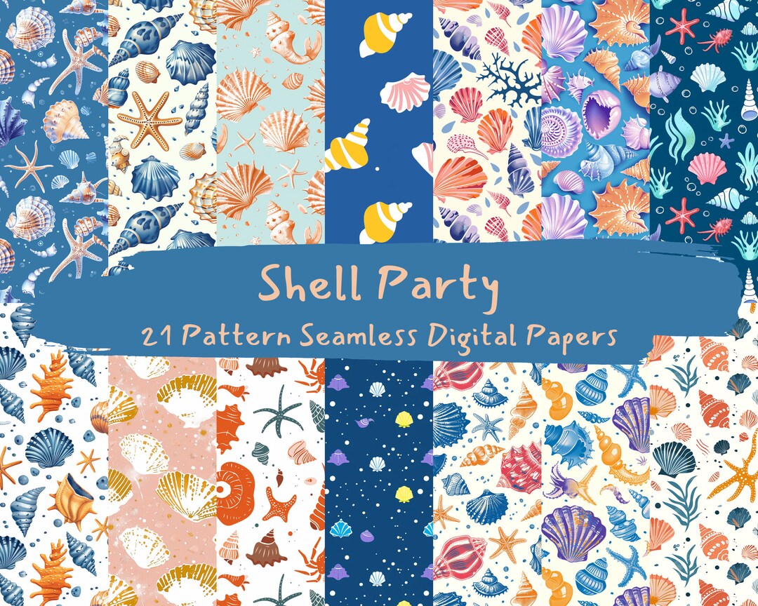 Shell Party Pattern Seamless Digital Papers - Printable Scrapbook Paper ...