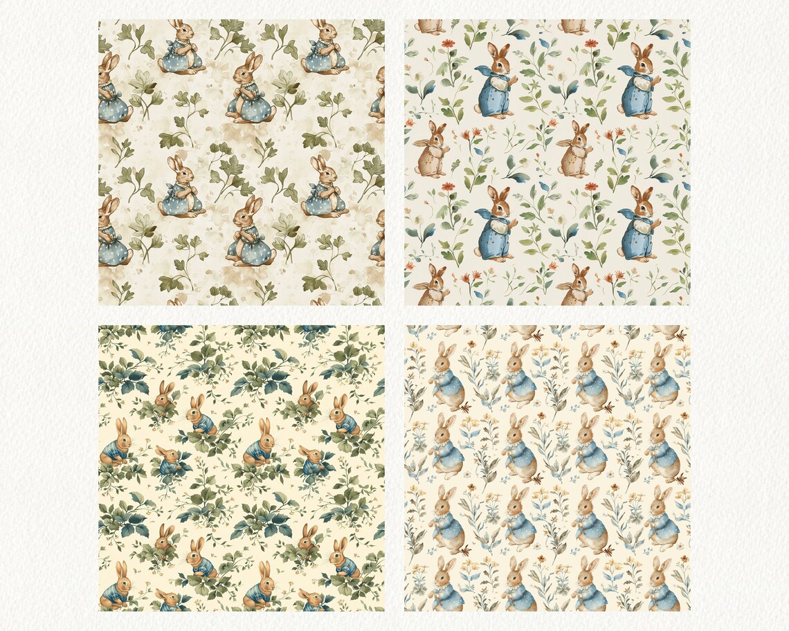 Vintage Rabbit Pattern Vintage Style Rabbit Pattern Seamless Digital Papers - Printable ...