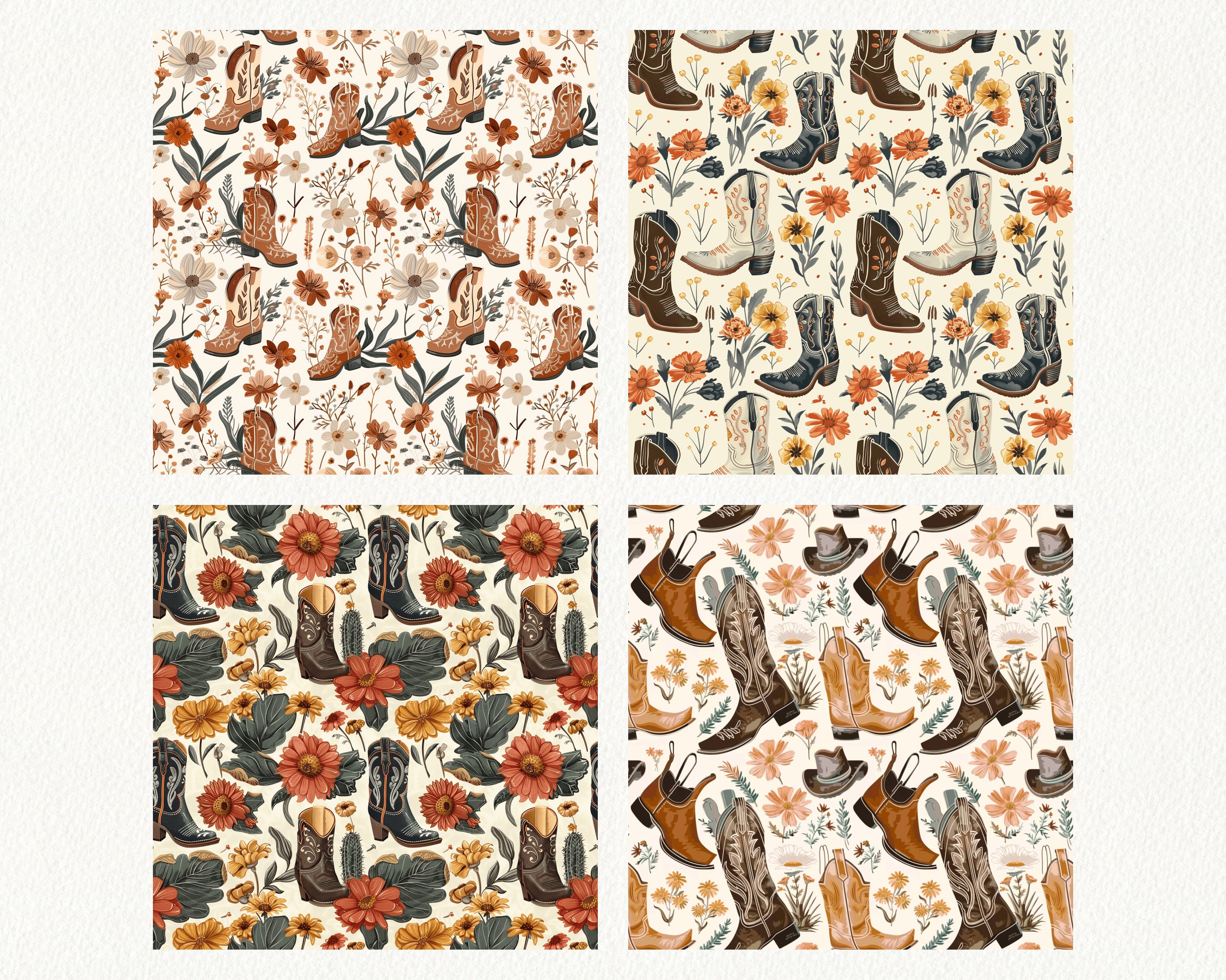 Cowgirl Boots Floral Pattern Seamless Digital Papers - Printable ...