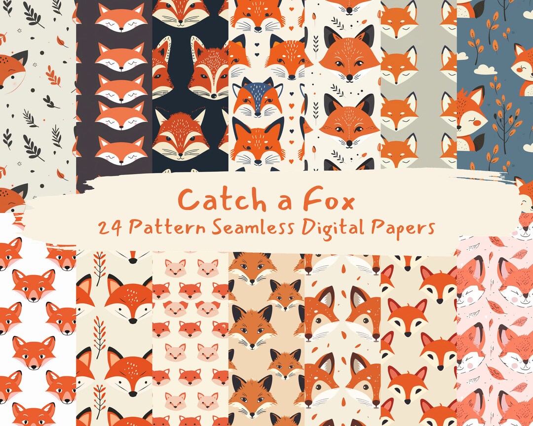 Catch a Fox Pattern Seamless Digital Papers - Printable Scrapbook Paper ...