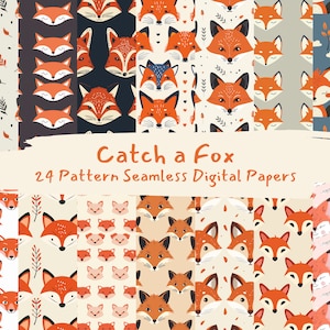 Catch a Fox Pattern Seamless Digital Papers - download immediato di carta scrapbook stampabile, uso commerciale, 300dpi