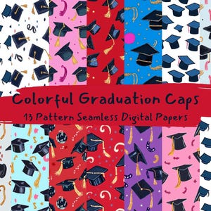 Colorful Graduation Caps Pattern Seamless Digital Papers - printable scrapbook paper png instant download commercial use 300dpi