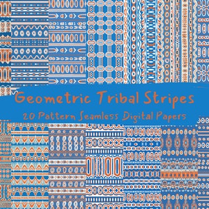 Geometric Tribal Stripes Pattern Seamless Digital Papers - printable scrapbook paper instant download, commercial use, 300dpi