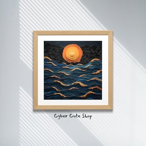 Eterisk havsskymningsväggkonst - lugn marinlandskap utskrivbar digital nedladdning, omedelbar kustnära nautisk heminredning