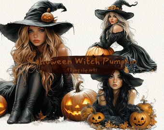 Halloween Witch Pumpkin printable clipart, png format, transparent background, instant download, commercial use, 300dpi