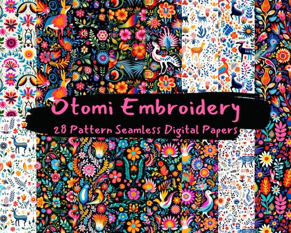 Otomi Embroidery Pattern Seamless Digital Papers - Tile Patterns