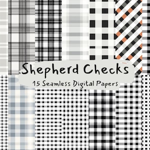 Può includere: Un set di 15 carte digitali con vari motivi a quadri neri e bianchi, tra cui gingham e pied-de-poule. Le carte sono senza cuciture e possono essere utilizzate per l'artigianato, lo scrapbooking e altri progetti creativi.