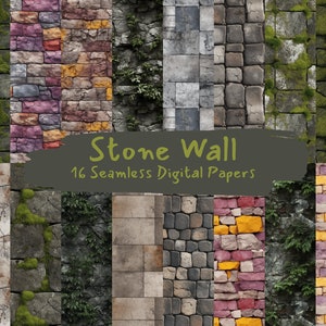 Stone Wall Pattern Scrapbook Papers, Seamless Printable Patterns, Instant Download, Commercial Use 300dpi - Collection of 16 Unique Designs