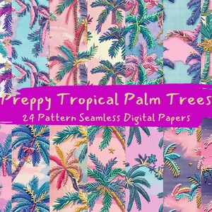 Preppy tropiska palmträdsmönster sömlösa digitala papper - utskrivbart scrapbookpapper direktnedladdning, kommersiellt bruk, 300 dpi