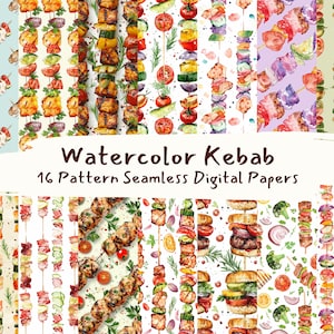 Watercolor Kebab Pattern Seamless Digital Papers - printable scrapbook paper instant download, commercial use, 300dpi