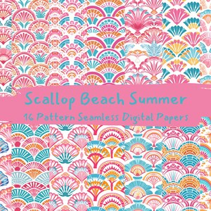 Scallop Beach Summer Pattern Seamless Digital Papers - printable scrapbook paper png instant download commercial use 300dpi