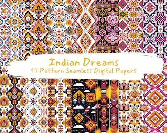 Papiers numériques sans couture motif rêves indiens - téléchargement immédiat de papier de scrapbooking imprimable, usage commercial, 300 dpi