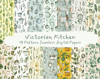 Victorian Kitchen Pattern Seamless Digital Papers - printable scrapbook paper instant download, commercial use, 300dpi