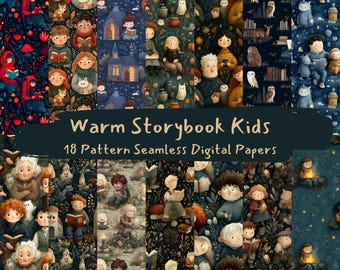 Warm Storybook Kids Pattern Seamless Digital Papers - printable scrapbook paper png instant download commercial use 300dpi