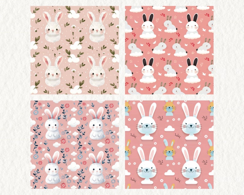 Vintage Rabbit Background Pattern Bunny Background Pattern Seamless Digital Papers - Printable Scrapbook ...