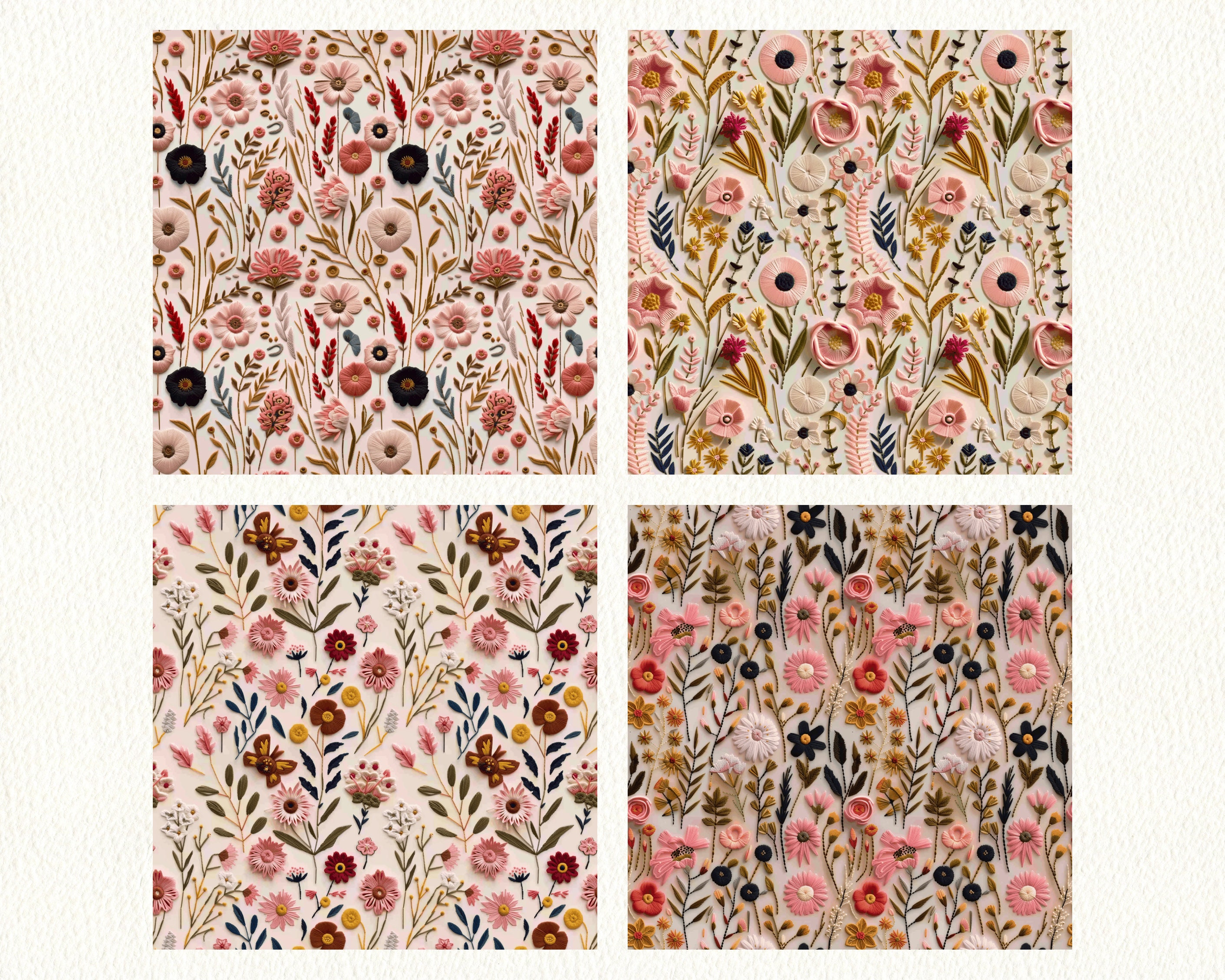 Wildflower Embroidery Pattern Seamless Digital Papers Printable ...